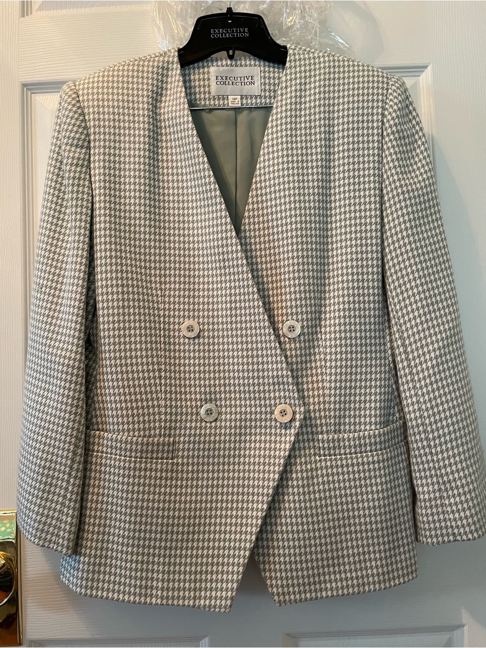 Women's 14 Sage Houndstooth Double-Breasted Blazer • Long pocketed skirt Suit